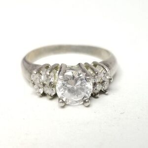 Vintage Sterling Silver Sparkly Rhinestone Cluster Ring, Size 7 Band, Estate
